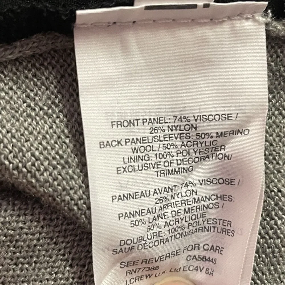 J Crew Cardigan Sweater Harlow Gray Black Merino Wool Velvet Button Front Sz XS - Picture 9 of 11